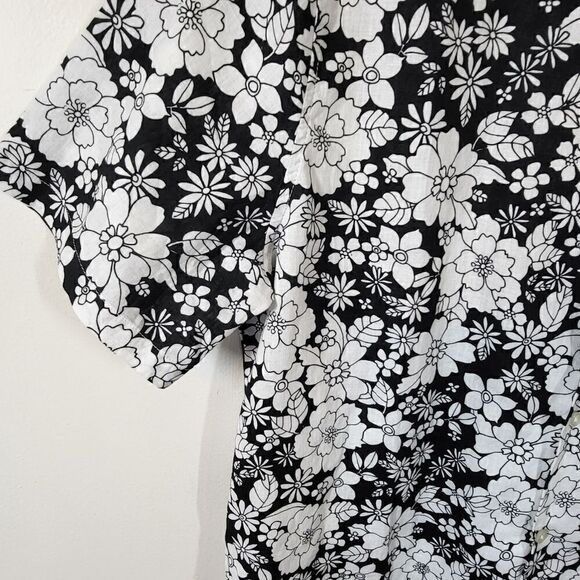 Gap Women's Black & White Flowered Linen Blend Blouse - Picture 7 of 11